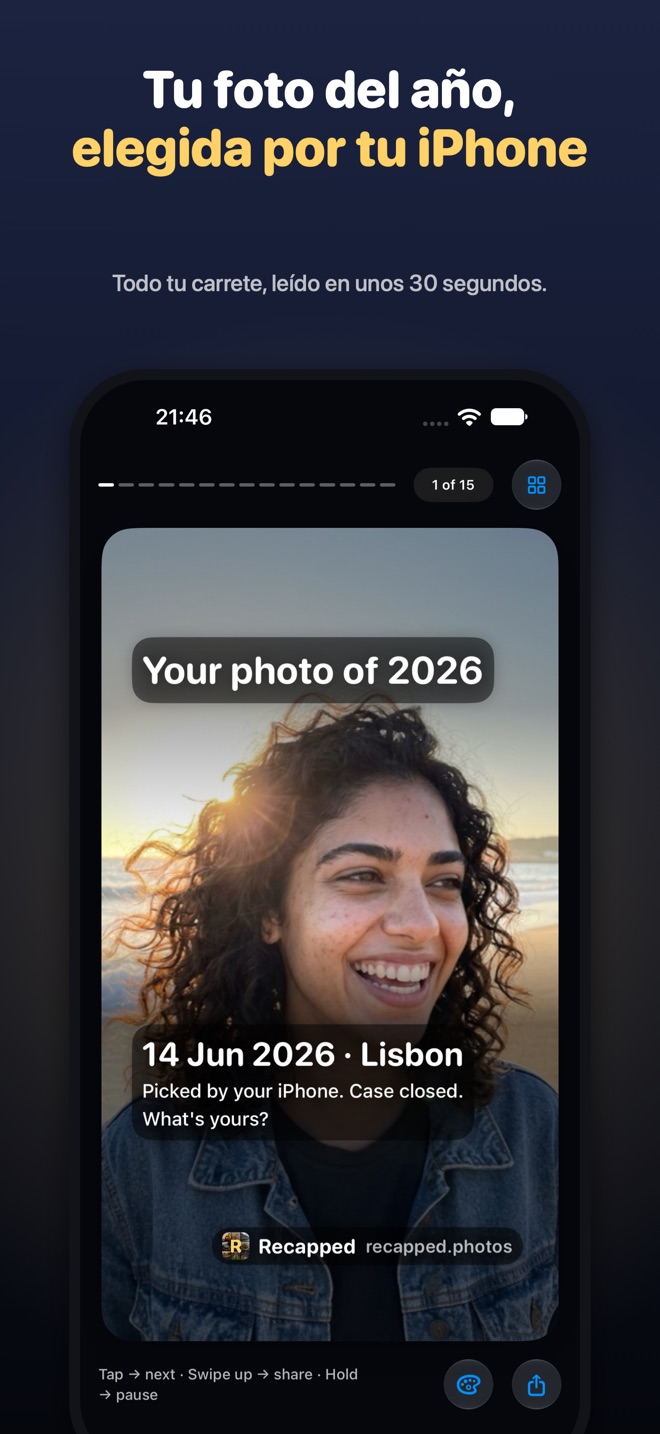 Tarjeta de la foto del año de Recapped en un iPhone