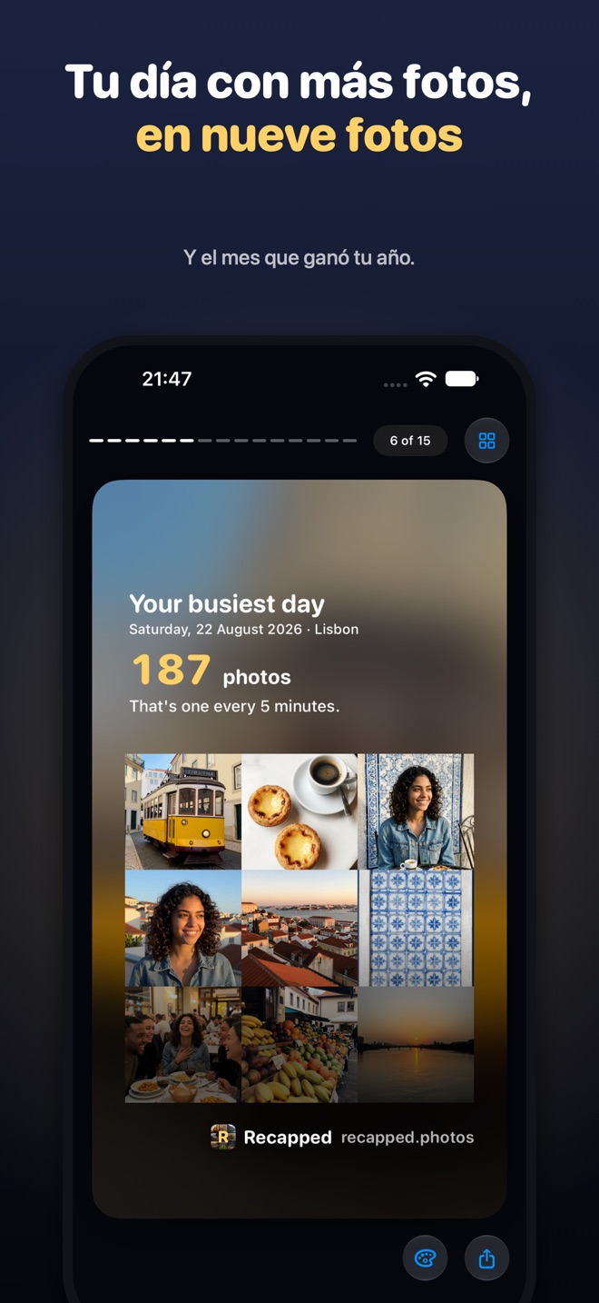Tarjeta del día con más fotos, con nueve fotos de un mismo día